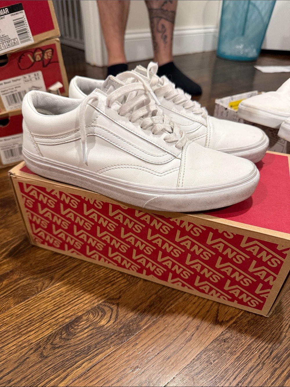Vans All-White Old Skool Leather Sneakers